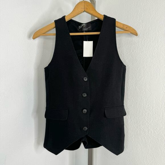 Black Wasitcoat Vest V-Neck Button Front Ruched Back Office Siren - Picture 2 of 5